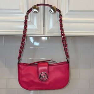 Michael Kors Pouchette Purse Shoulder Bag Designer Baguette Leather Like New